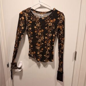 Free People Floral Long Sleeve Top